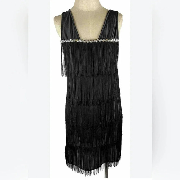 Spirit Halloween Roaring 20's Fringe Sequin Flapper Costume Dress, L - Picture 1 of 7